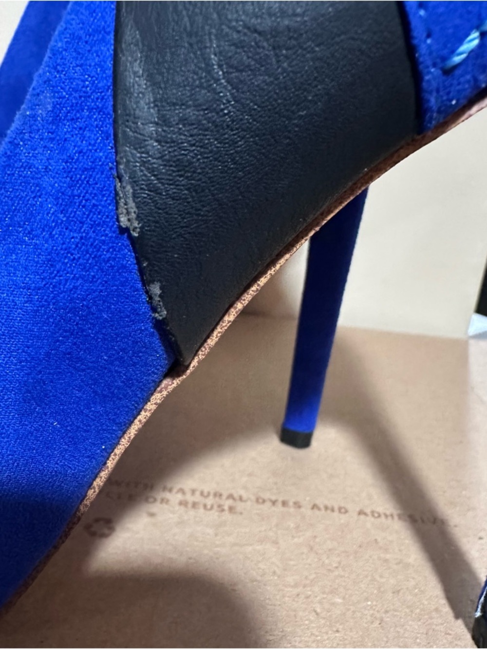 Shoe Dazzle Cobalt Blue Pointed-Toe Suede Pumps with Black and White Accents - Picture 3 of 5